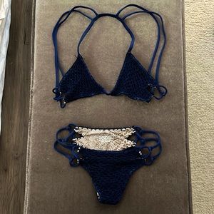 Acacia navy blue crochet triangle bikini set